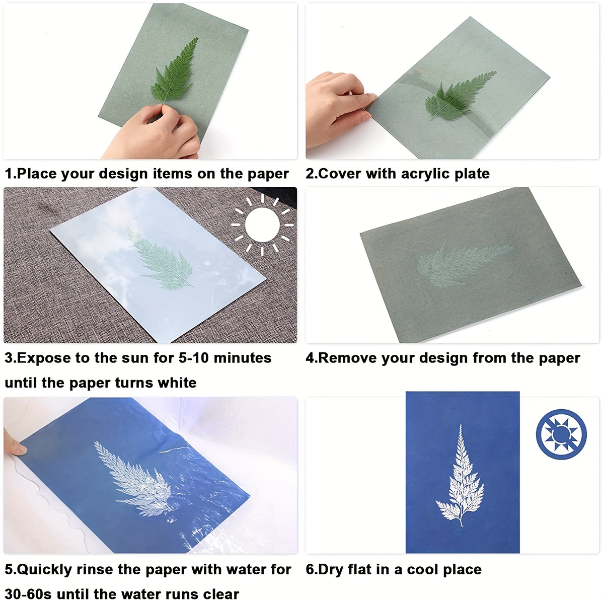Uxcell Cyanotype Paper, 12 Sheets 5.9x5.9 Sun Print Solar Drawing Paper  Printing Paper, Blue