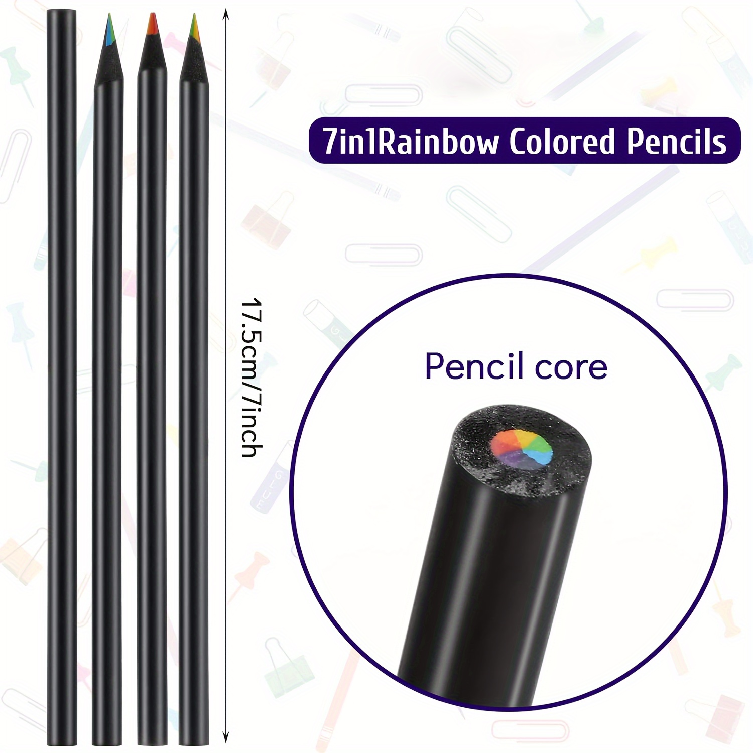 Black Wood Rainbow Core Colored Pencil 7 Color Same Core - Temu