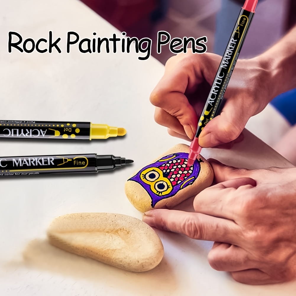 24 Colors Dual Tip Acrylic Paint Markers Paint Pen, Premium Acrylic Paint  Pens for Wood, Canvas, Stone, Rock Painting, Glass, Ceramic Surfaces, DIY
