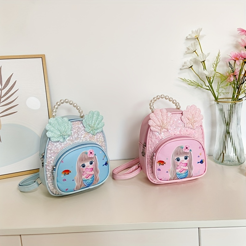 Casual Sequin Backpack with Beaded Shell Decor