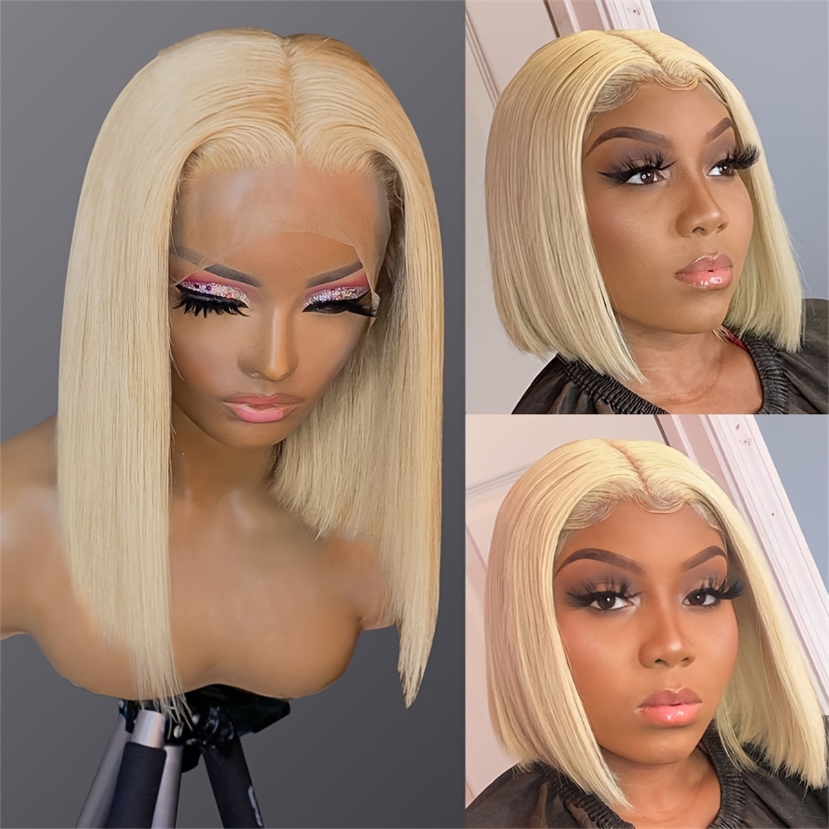 Straight 13 X 4 Lace Frontal Wigs 613 Blonde 12Inch Short Human Hair Wig  Blonde Color