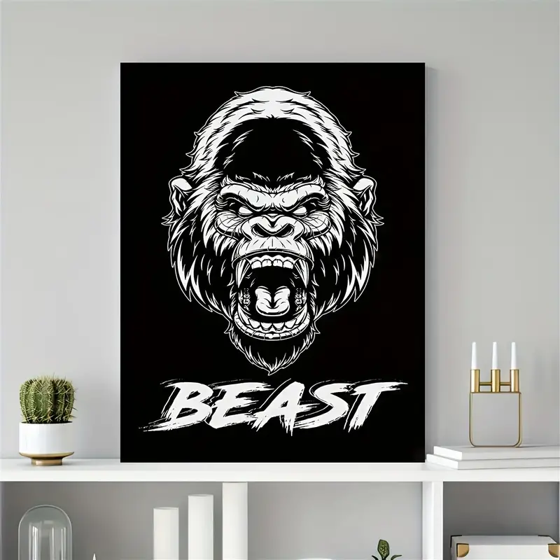 Canvas Paindting, Gorilla Beast Banner, Home Gym Decor, Large