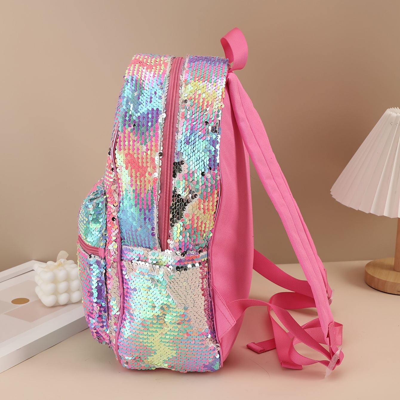 Pink Front Zipper Glitter Backpack