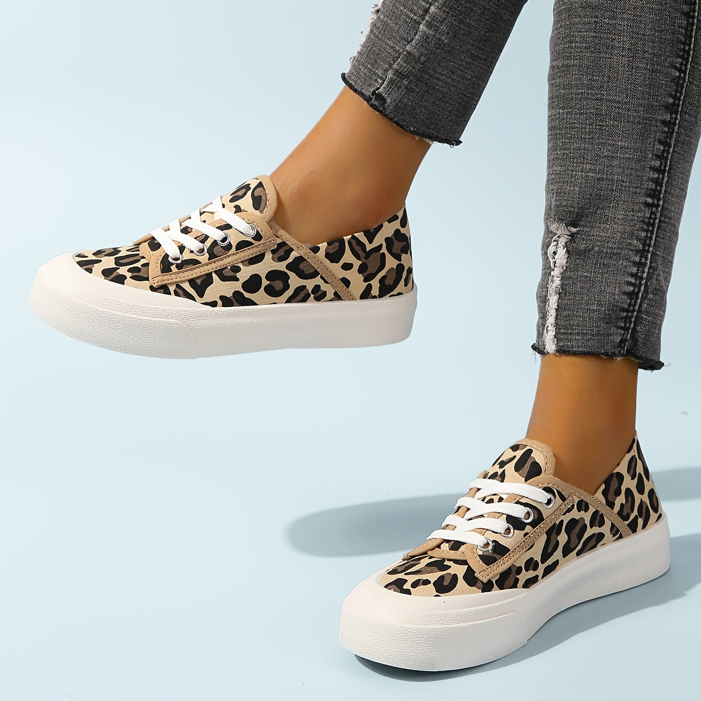 Leopard Canvas Shoes Women Lace Women's Casual Shoes - Temu