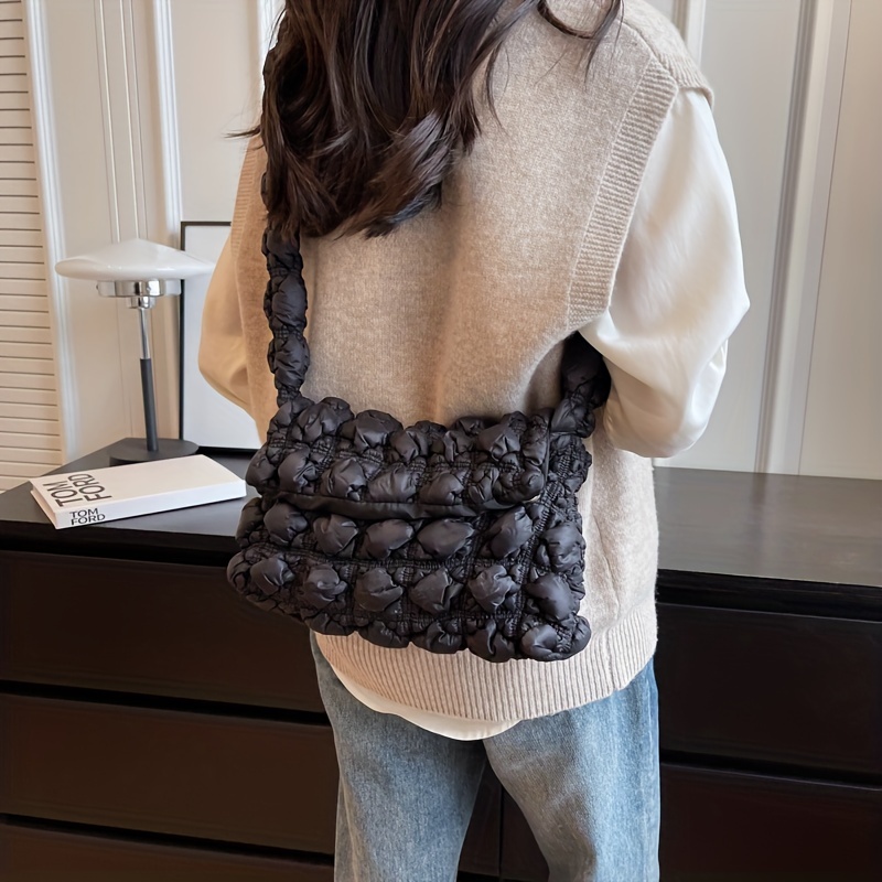 Lightweight Solid Ruched Bag Casual Quilted Handbag