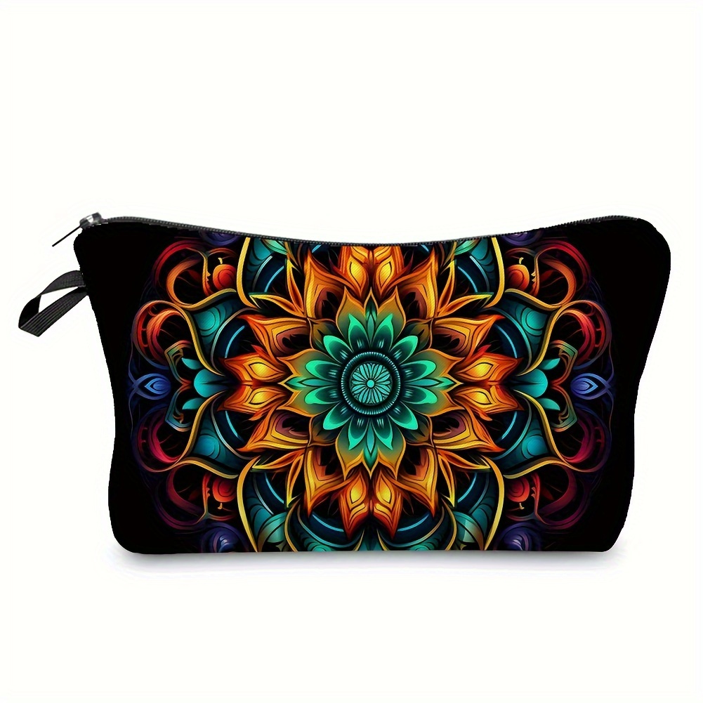 Image of Mandala Print Women's Bag - Portable, Foldable Makeup Organizer With Zipper Closure