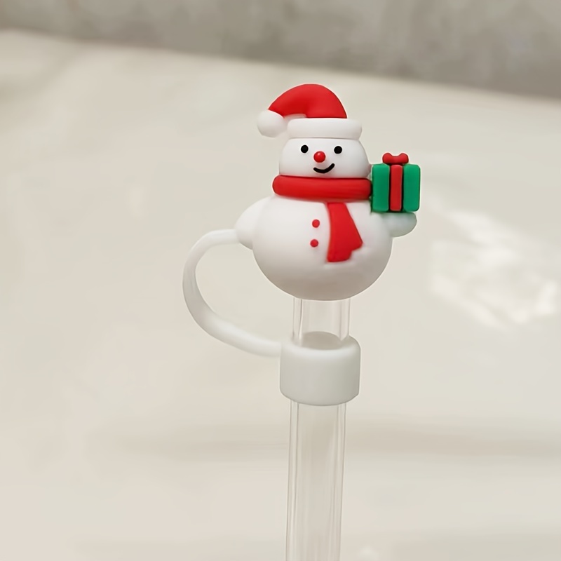 1pc silicone straw cover, reusable Christmas design kitchen