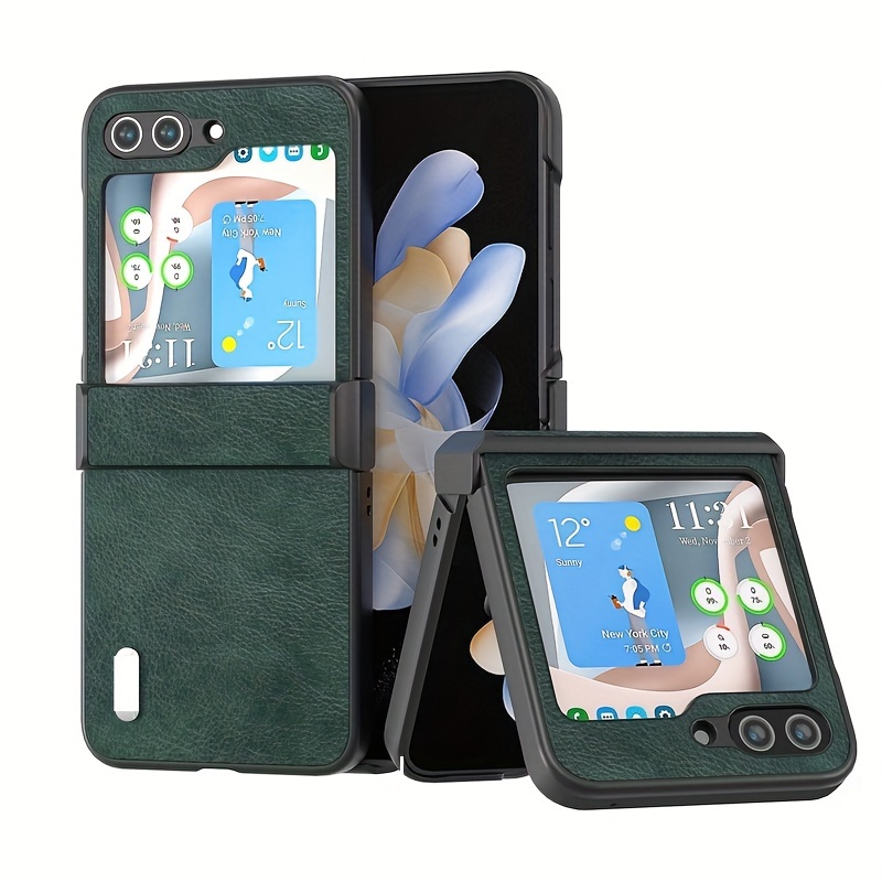 For Samsung Galaxy Z Flip 4 3 5G ZFlip4 Luxury Plain PU Leather Retractable  Strap Folding