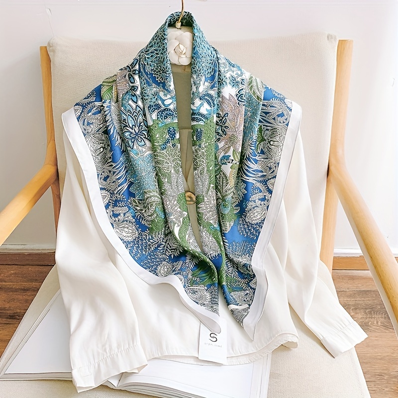 Boho Floral Print Silk Square Scarf Neckerchief Vintage Head Wrap