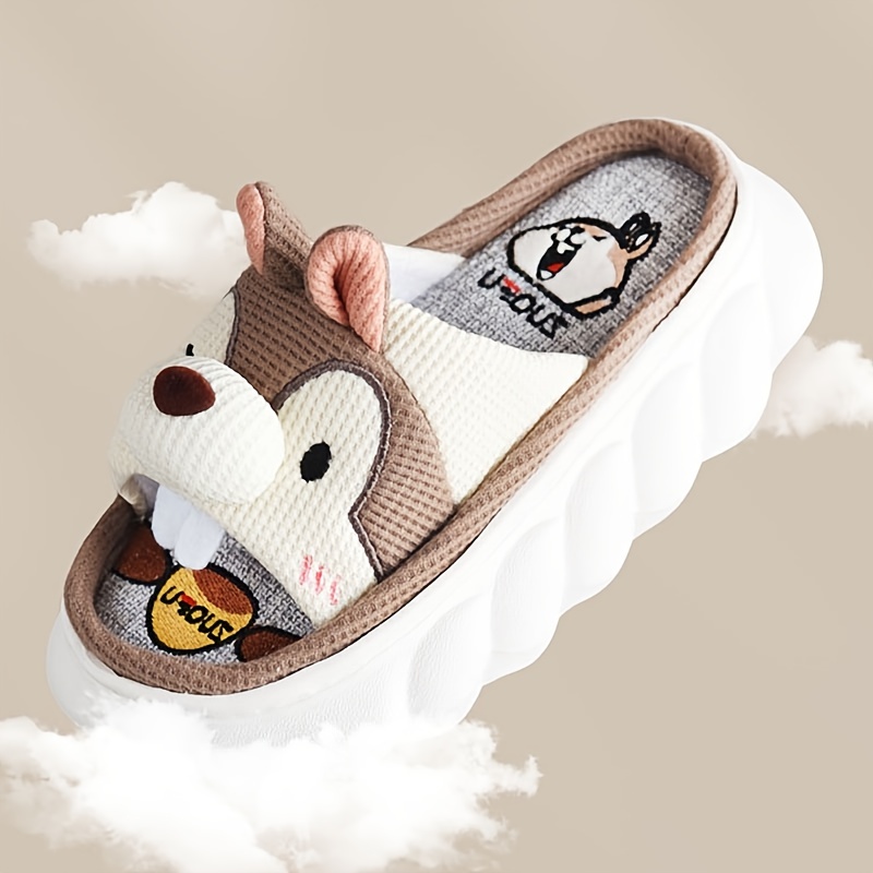 Fashion Winter Women Slippers Thick Bottom Flat Soft Warm Comfort Solid  Color Cute Rabbit Shape White 7.5