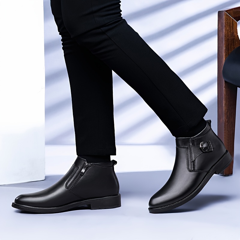  Men's Ankle Genuine Leather Dress Fashion Zipper Pointed Toe  Casual Boots | Chelsea