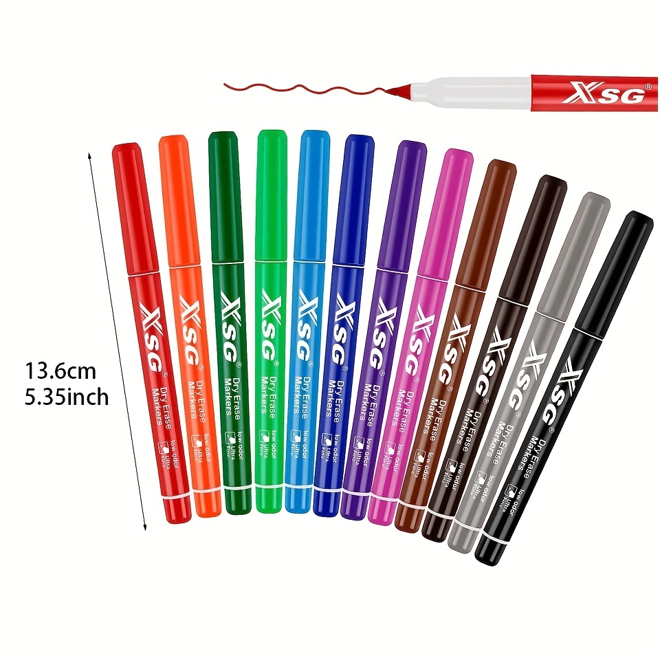 Xsg 12 Colors Dry Erase Markers Ultra Fine Tip Ultra Fine - Temu