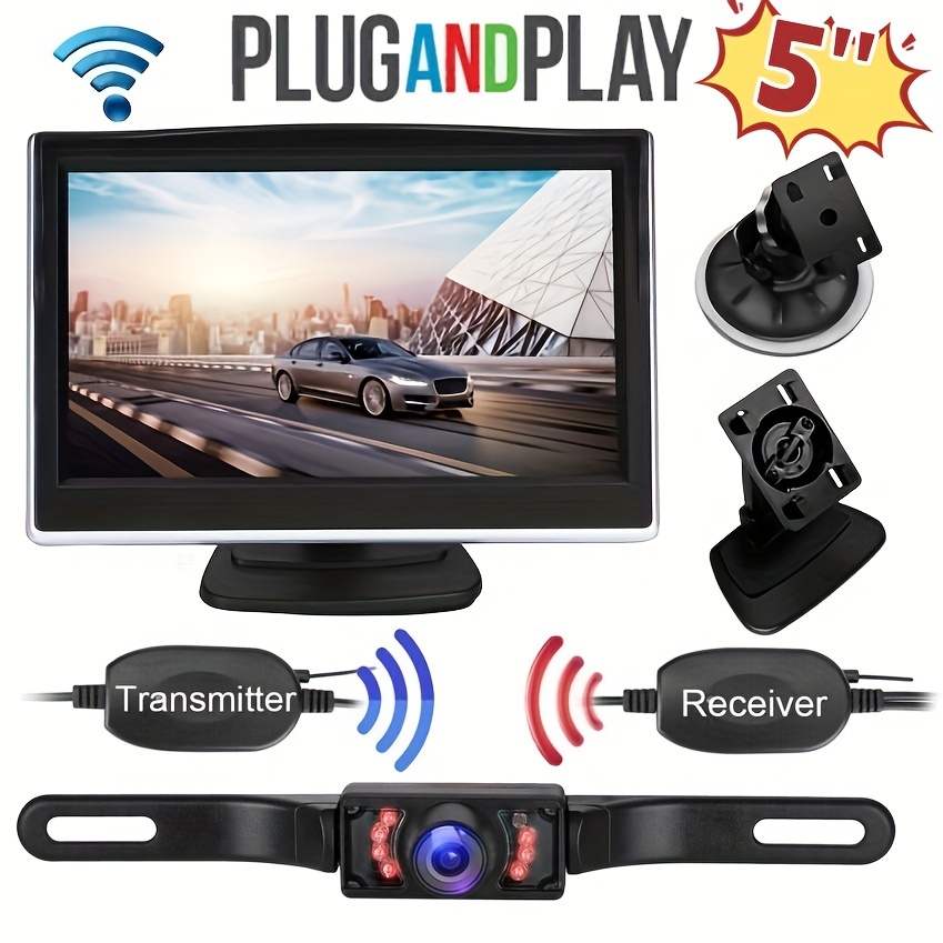 Magnetic Backup Camera Wireless Solar: Portable Auto Energy-Saving 7'' Zoom  Truck Hitch Trailer Rear View Camera with Monitor Rechargeable