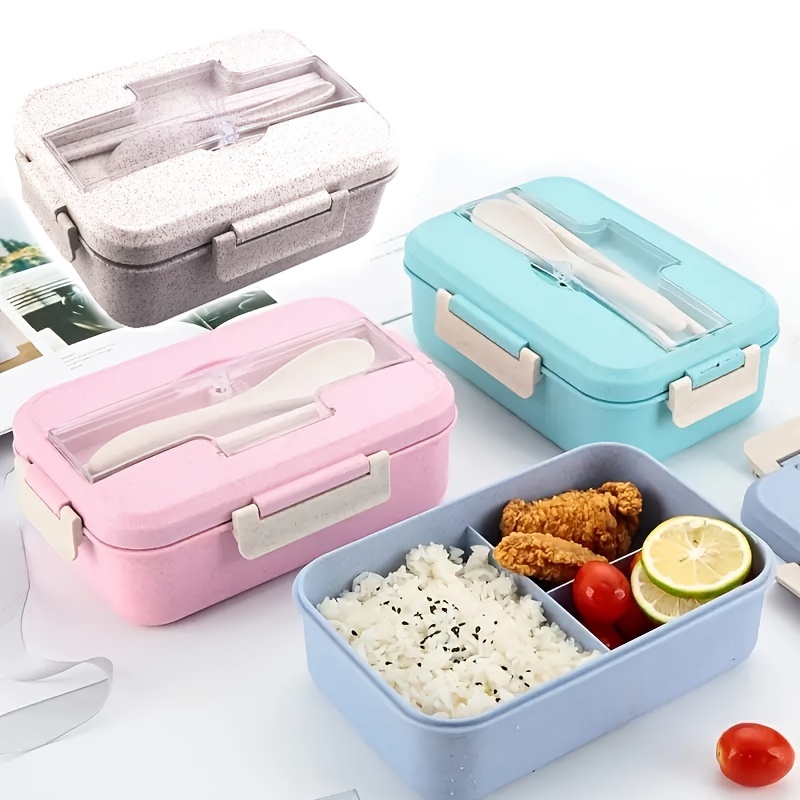 1pc Divided Lunch Box With Thermal Insulation, Microwaveable, Sealed  Container. Comes With A Set Of Chopsticks, Spoon, Fork And Knife