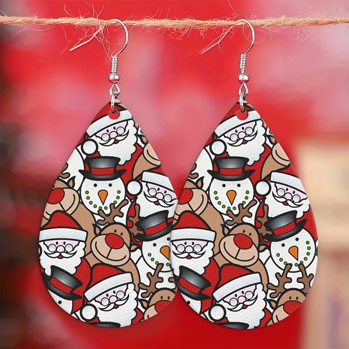 Boucles D'oreilles Pendantes En Cuir – Tête De Loup Flammes Bleues, Légères, Crochets Argent 925 – Longueur 5.5 Cm