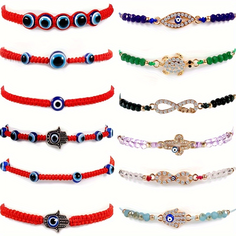 Buy 2 Pcs Evil Eye Bracelets 7 Knot Lucky Bracelet Adjustable String Amulet  for Women Men Teen Boys Girls - Black, no gemstone at