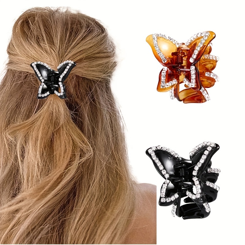 Butterfly Crystal Hair Claw Clips Pearl Rhinestone Golden - Temu