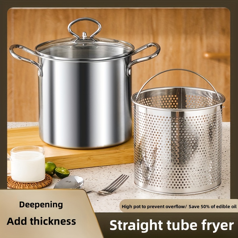 2pcs Deeper Fryer Pots Set, Tempura Fryer Pan, Stainless Steel Deep Fryer  With Filter Rack, For