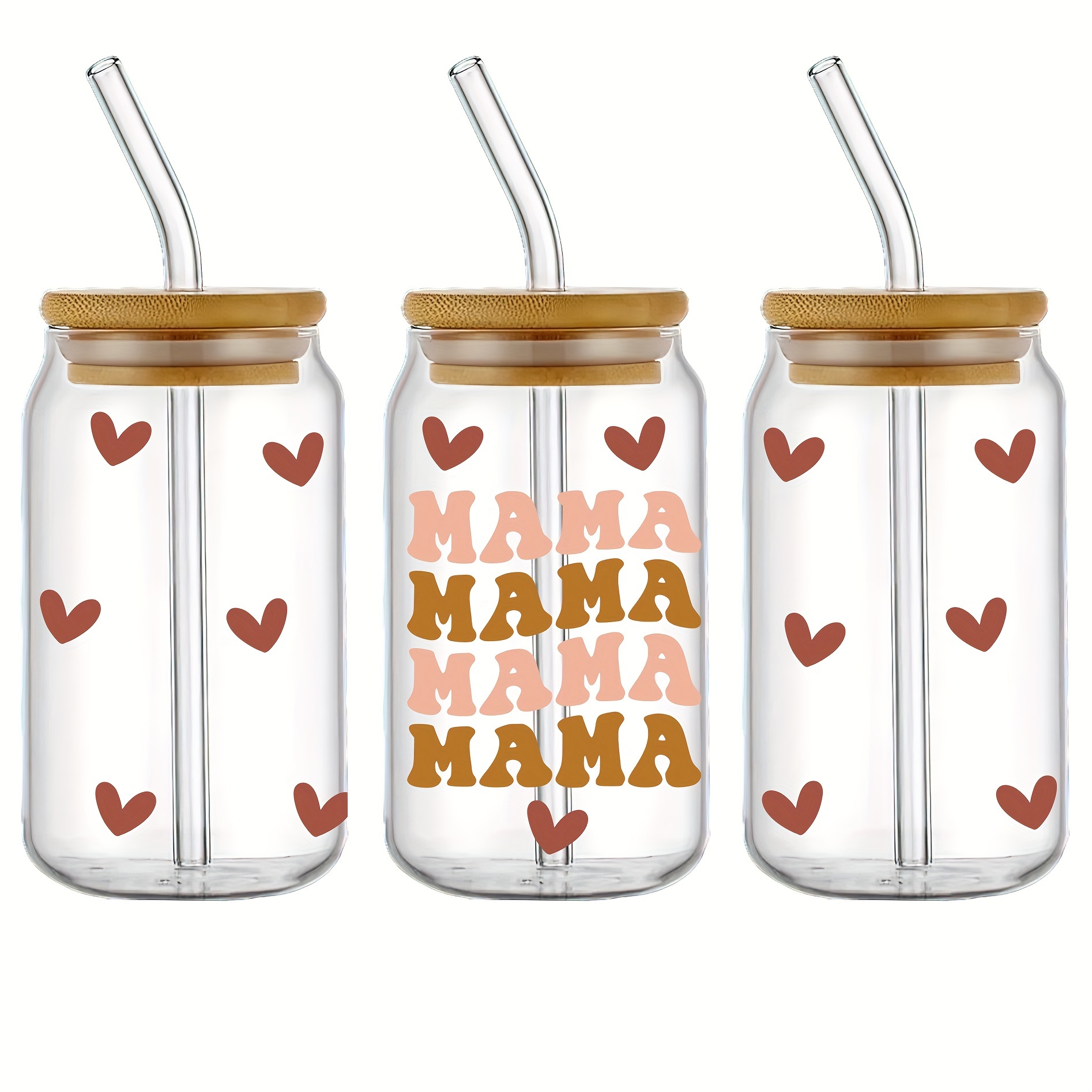 5pcs/Set Waterproof Mama Design Floral Sticker For 16oz Glass Cups