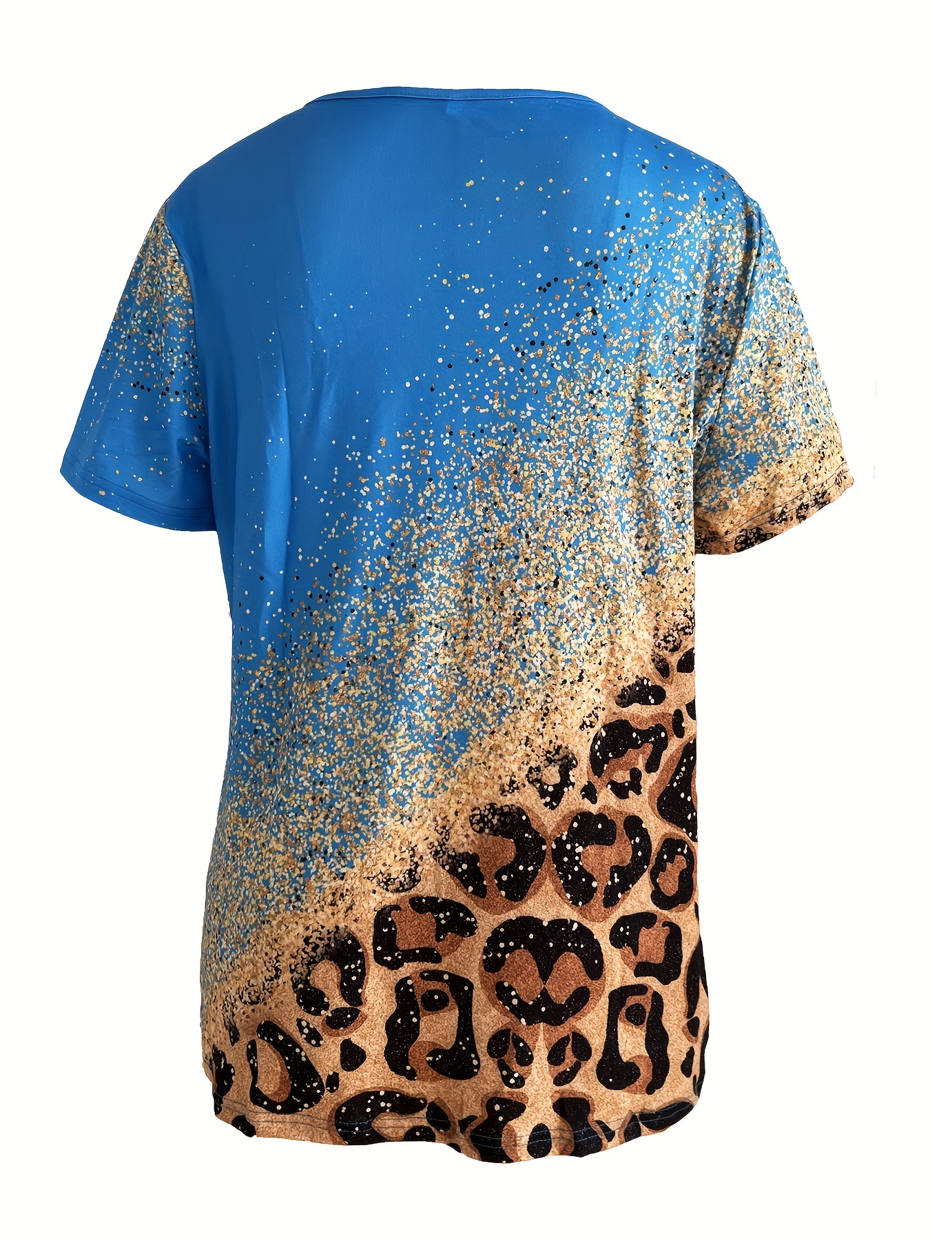 Custom Leopard Glitter Initial Graphic T-Shirt