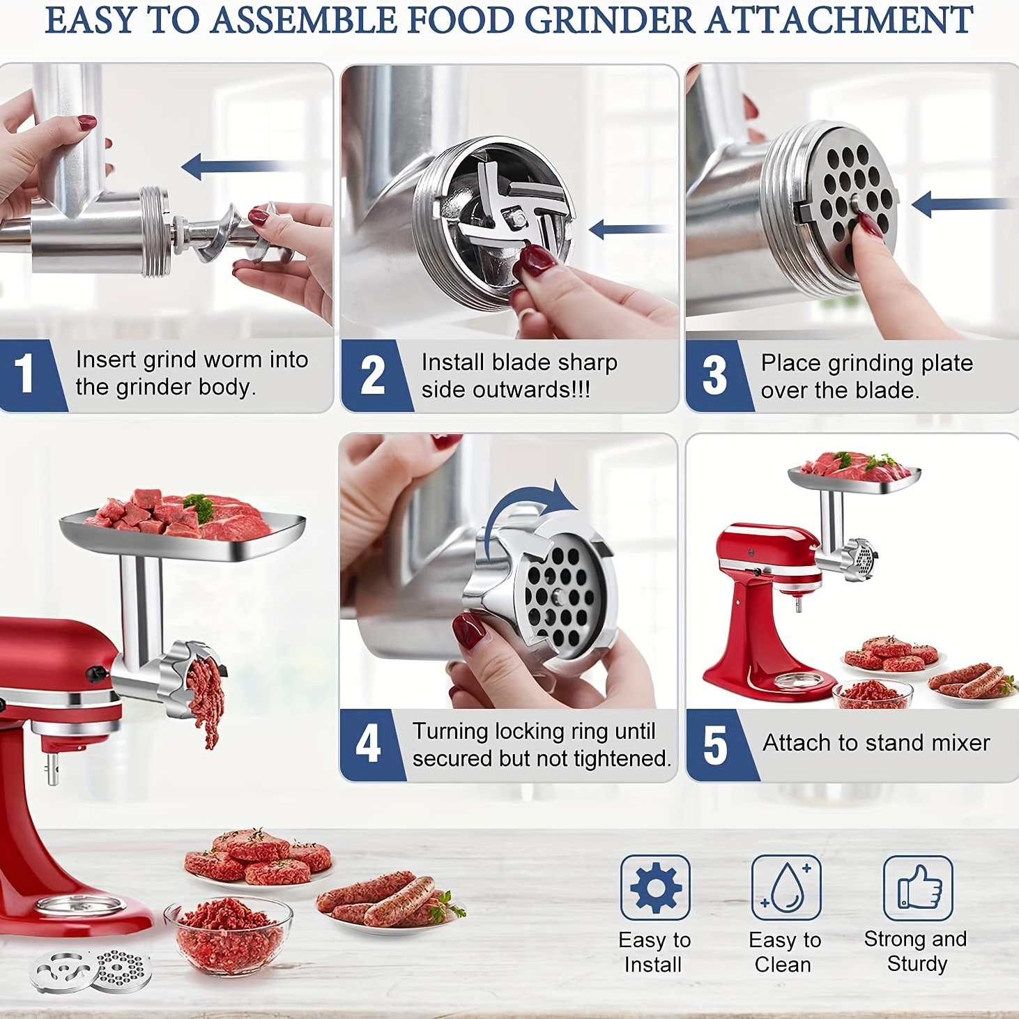 Metal Food Grinder Attachments For Kitchenaid Stand Mixers Durable