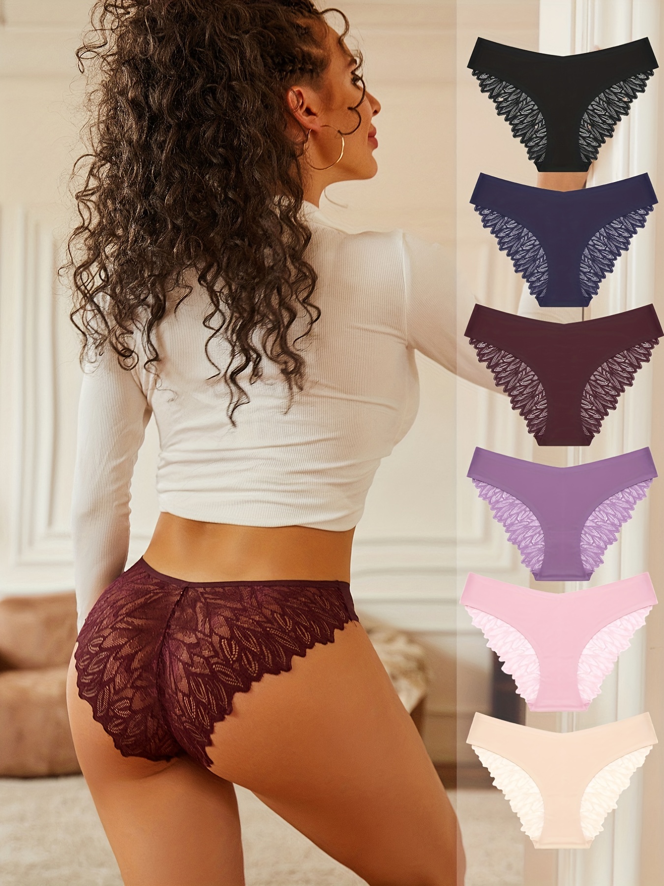 Contrast Lace Briefs Comfy Breathable Stretchy Intimates - Temu