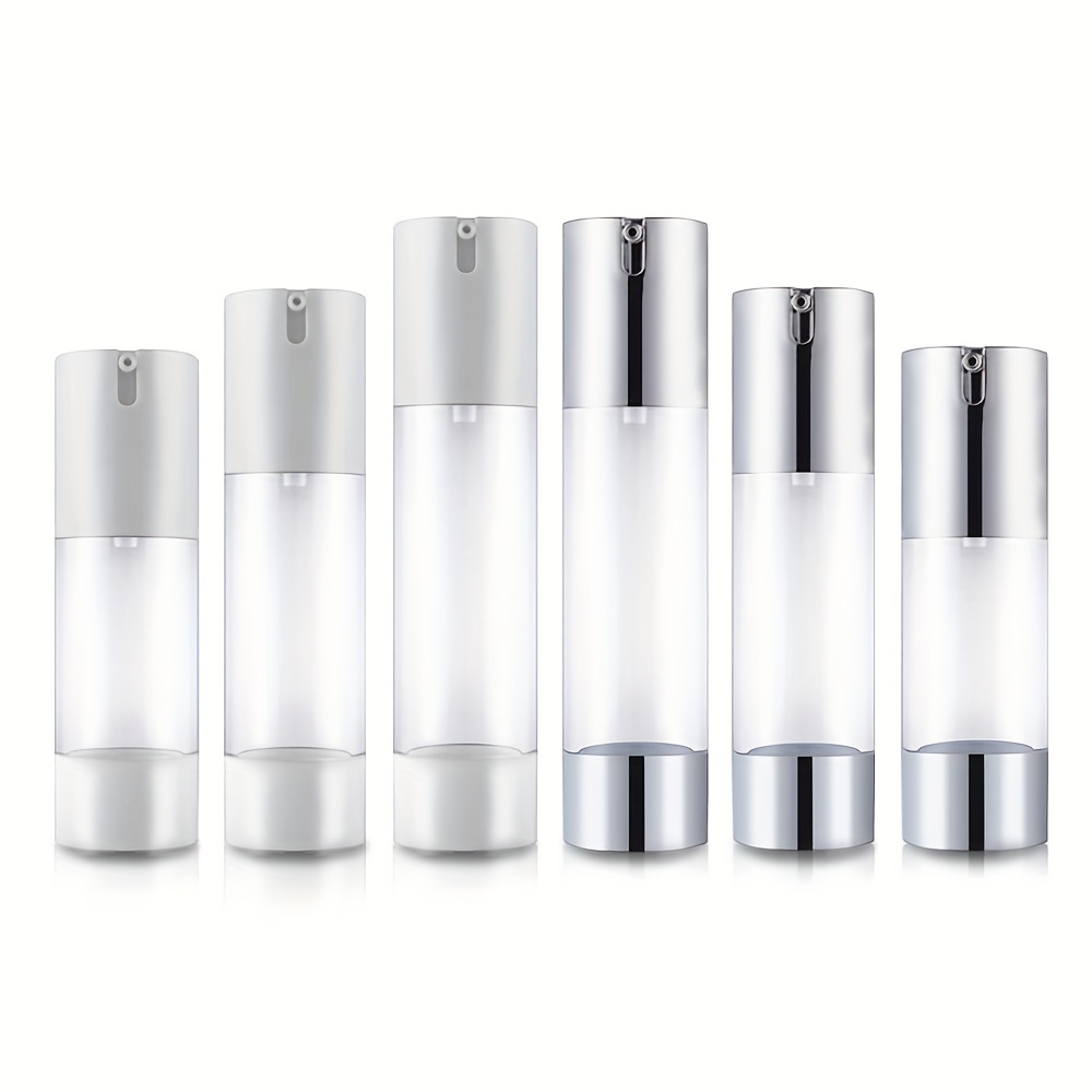 

Luxury Silvery White Airless Pump Bottles - 15/30/50ml - Portable, Frosted, Vacuum Cosmetic Lotion Travel Containers - Travel Essentials