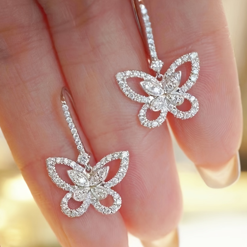 

Exquisite Hollow Butterfly Design Shiny Zircon Inlaid Dangle Earrings Elegant Style Delicate Female Gift