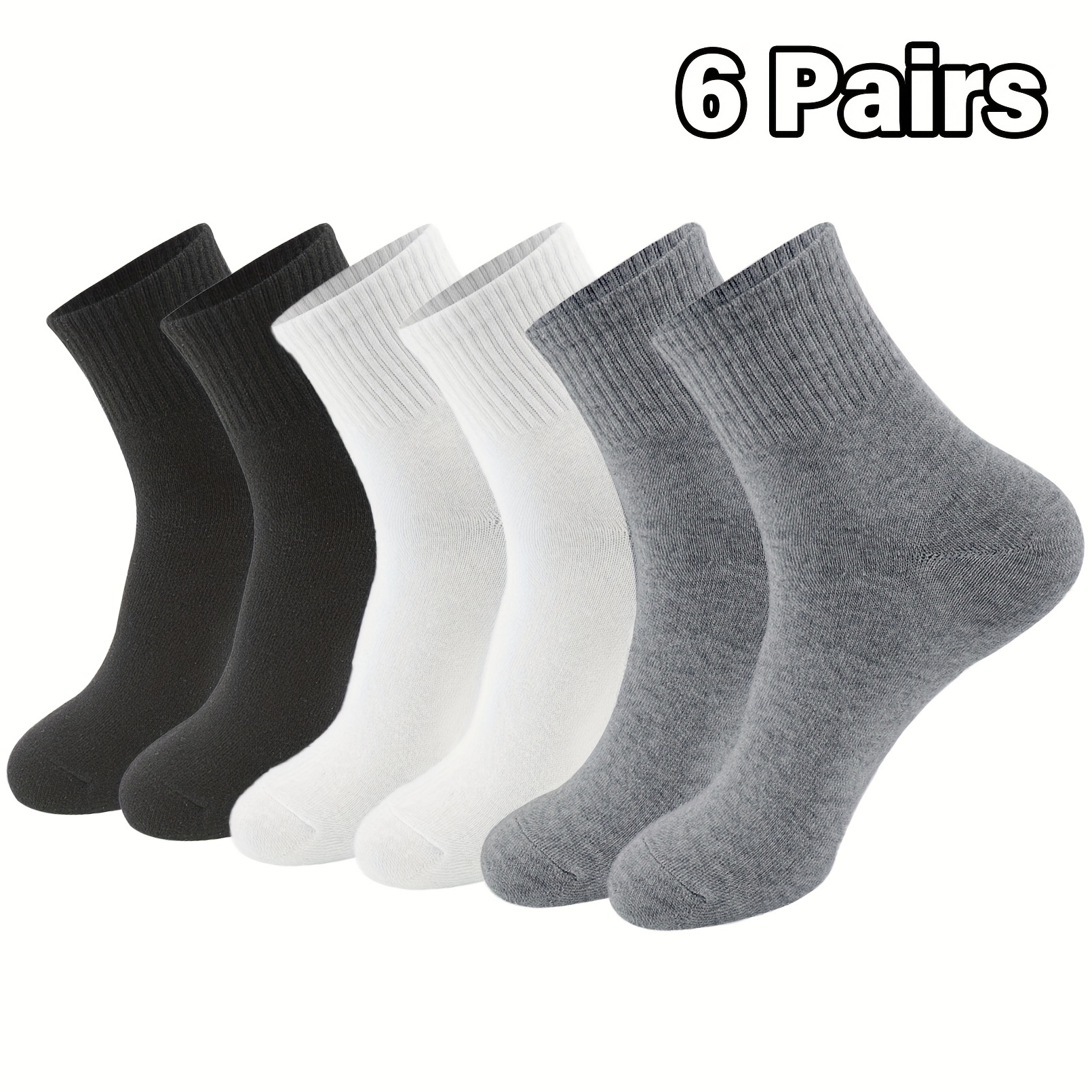 

6pairs Unisex Casual Plain Color Crew Socks, Breathable Comfy Sweat Absorption Anti-odor Sports Socks, Women Men's Socks & Hosiery