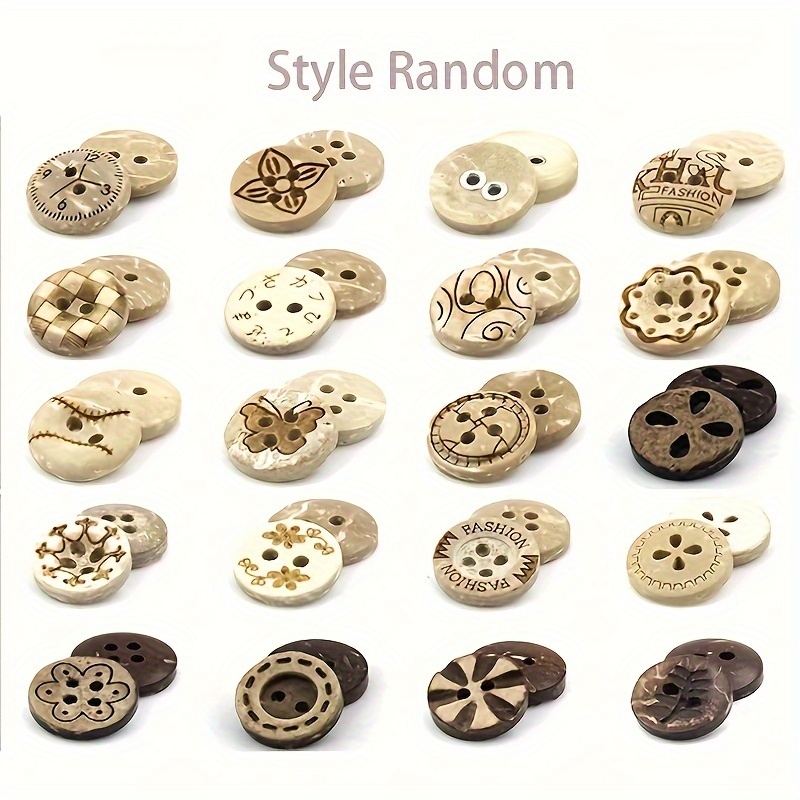 

100pcs Retro Natural Coconut Shell Buttons For Diy Clothes, Wooden Buckle