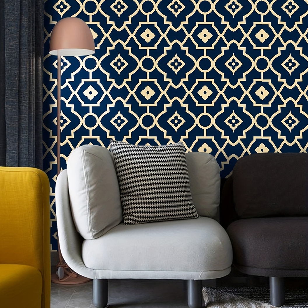 I Love Wallpaper Cubic Shimmer Metallic Wallpaper in Navy Blue and Gol