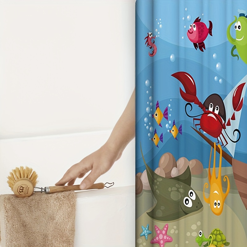 1pc Boat Turtle Crab Octopus Pattern Shower Curtain, Colorful Waterproof  Fabric Shower Curtain, Bathroom Decoration Shower Curtain, Bathroom  Accessori