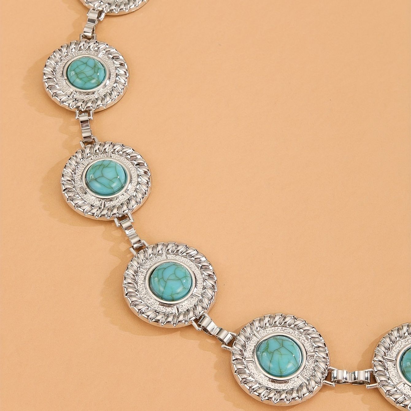Turquoise Embossed Waist Chain Vintage Metal Chain Belt