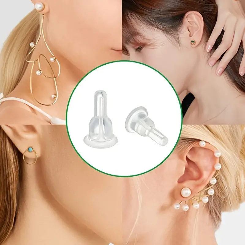 Clear Silicone Earring Backs 150 Pcs / 75 Pairs Hypoallergenic Secure  Push-Back Earring Stoppers For Stud Earrings, 10x6mm Full-Cover Studs  Dust-Proof