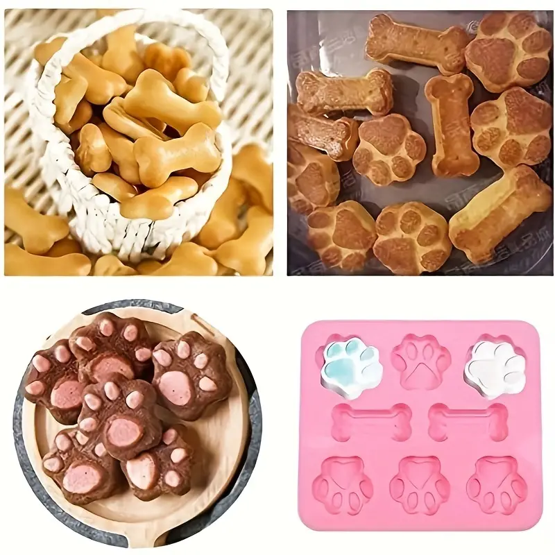 Puppy Dog Paw and Bone Silicone Molds Non-Stick Food Grade Silicone Molds  for Chocolate, Candy, Jelly, Ice Cube, Dog Treats (Puppy Paw Bone Set of  4PCS)