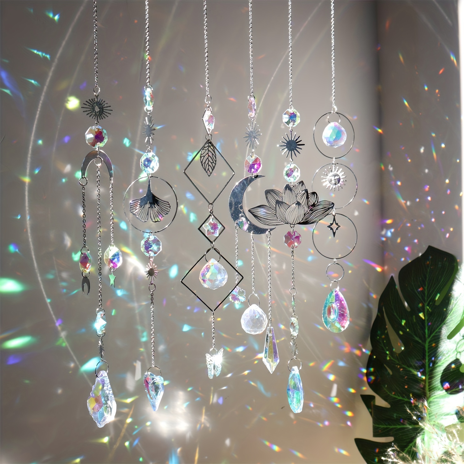 Attrape-soleil en cristal de lune, 7+ cristaux, attrape-rêves en croissant,  décor suspendu de fenêtre à prisme Aurora – GoJeek