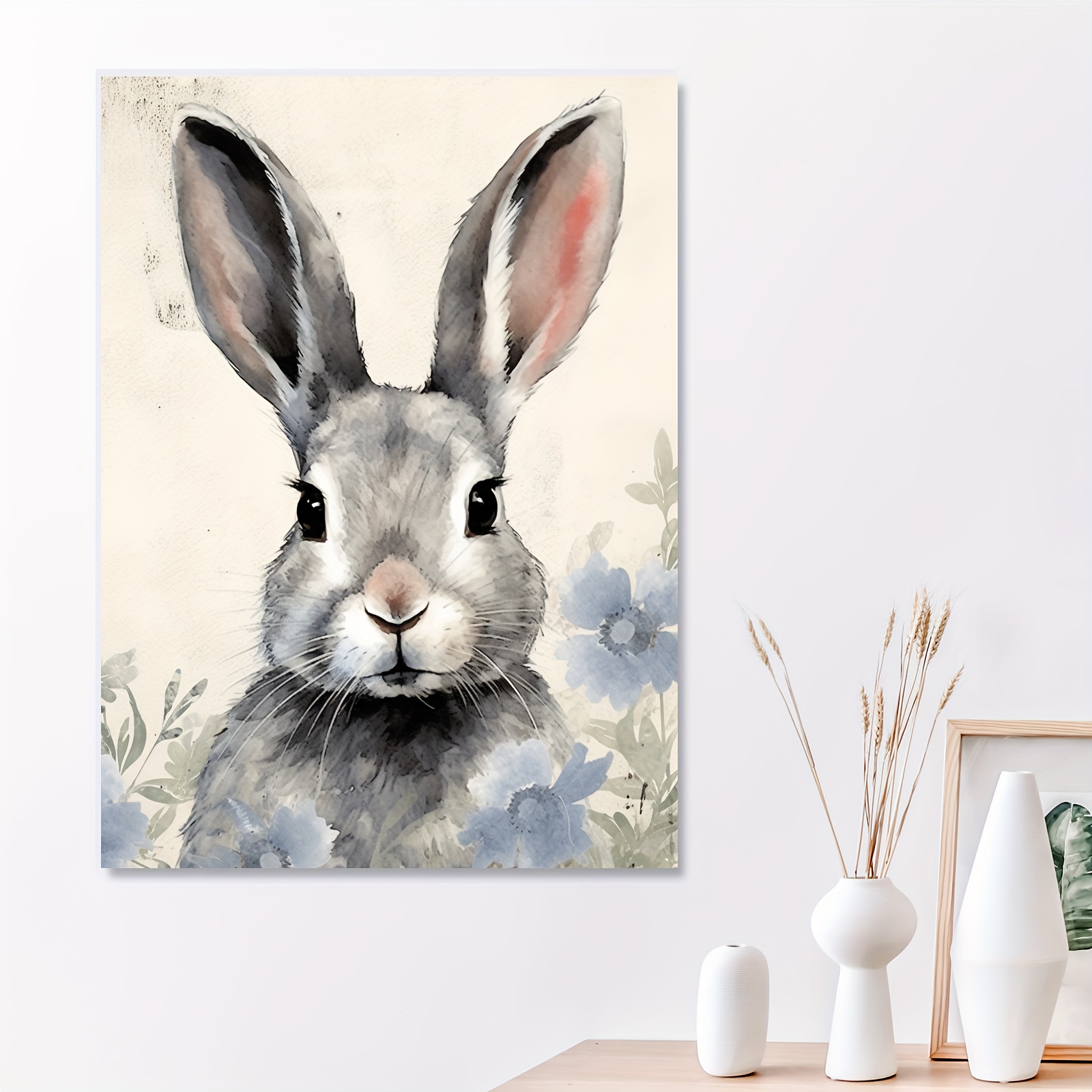 1pc framed easter canvas print poster easter bunny canvas wall art artwork wall painting for bathroom bedroom office living room wall decor home decoration