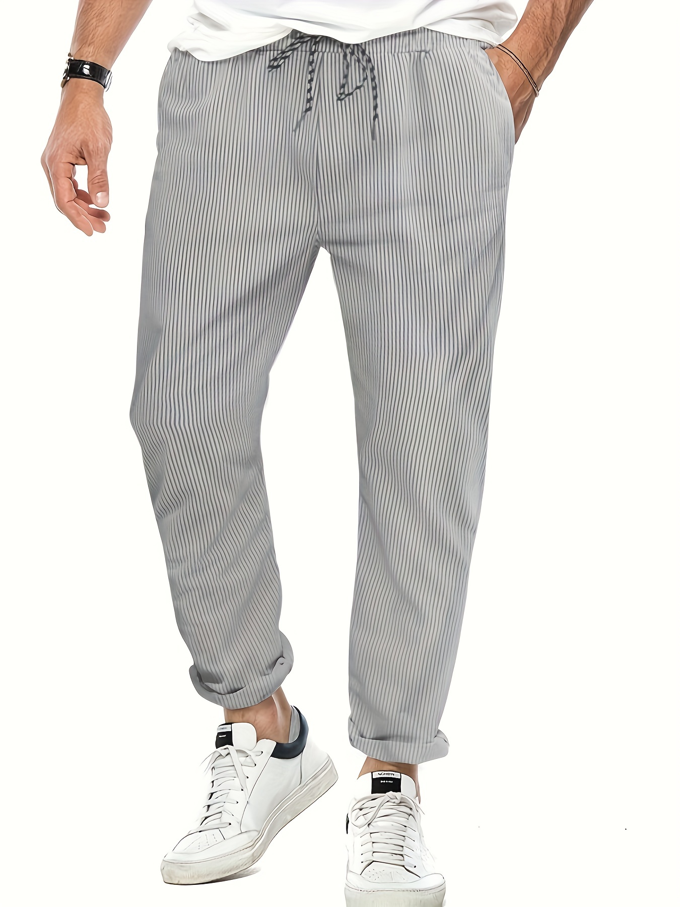 Men Striped Joggers with Logo Print