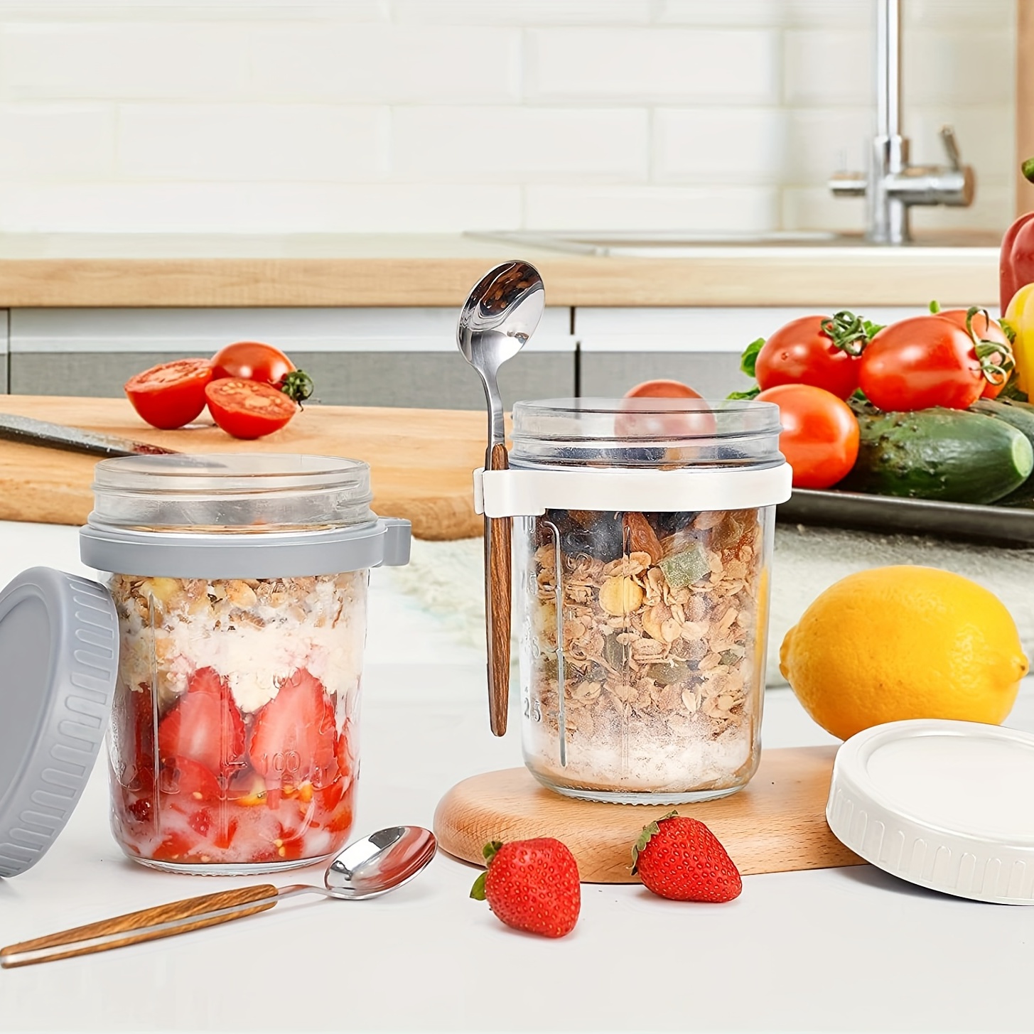10oz Glass Jars With Lids And Spoons, Airtight Containers For Overnight  Oats, Cereal, Milk And Yogurt, Large Capacity