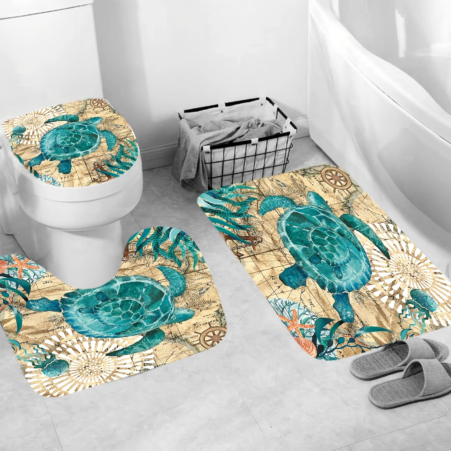 Geometric Pattern Shower Curtain Set Indian Bohemian Ethnic Bathroom  Screens Anti-Skid Rugs Toilet Lid Cover Bath Mat Carpet