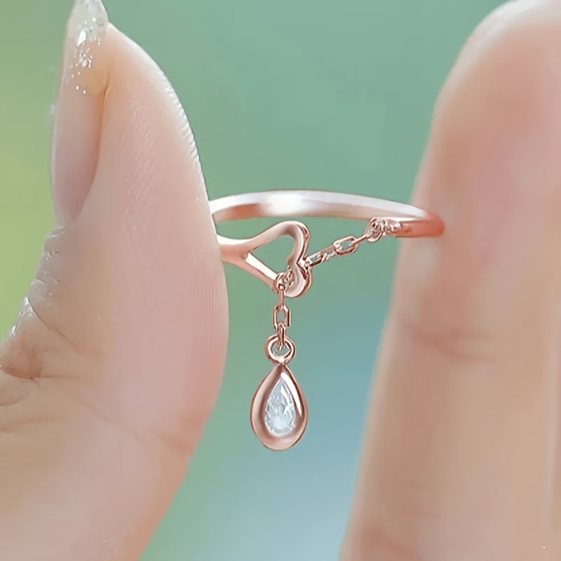 Easy Exquisite Heart Pendant Ring Women'S Engagement Wedding Anniversary Gift Fashion Cute Ring