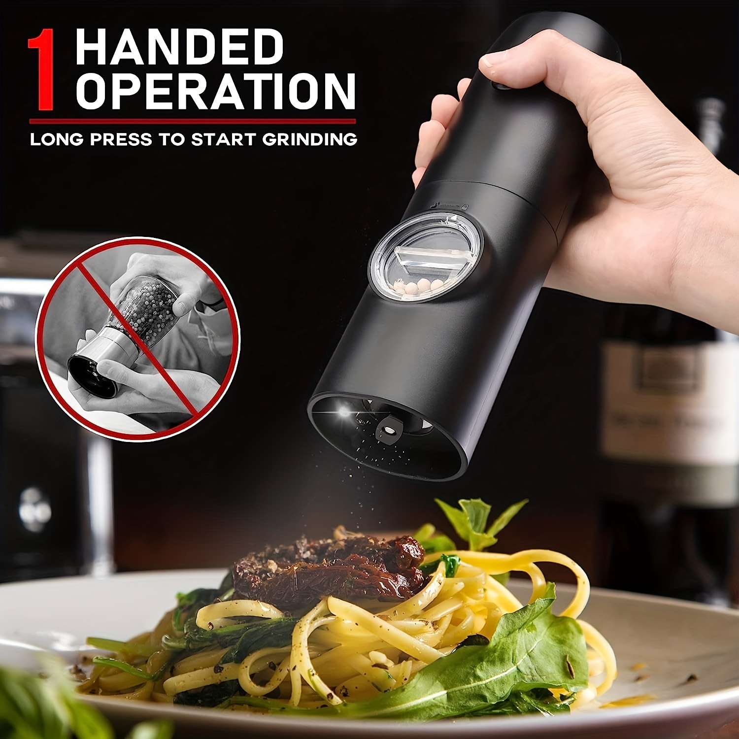 [Upgraded Larger Capacity] Electric Salt and Pepper Grinder Set - USB  Rechargeable One Hand Operation Automatic with Adjustable Coarseness & LED  Light