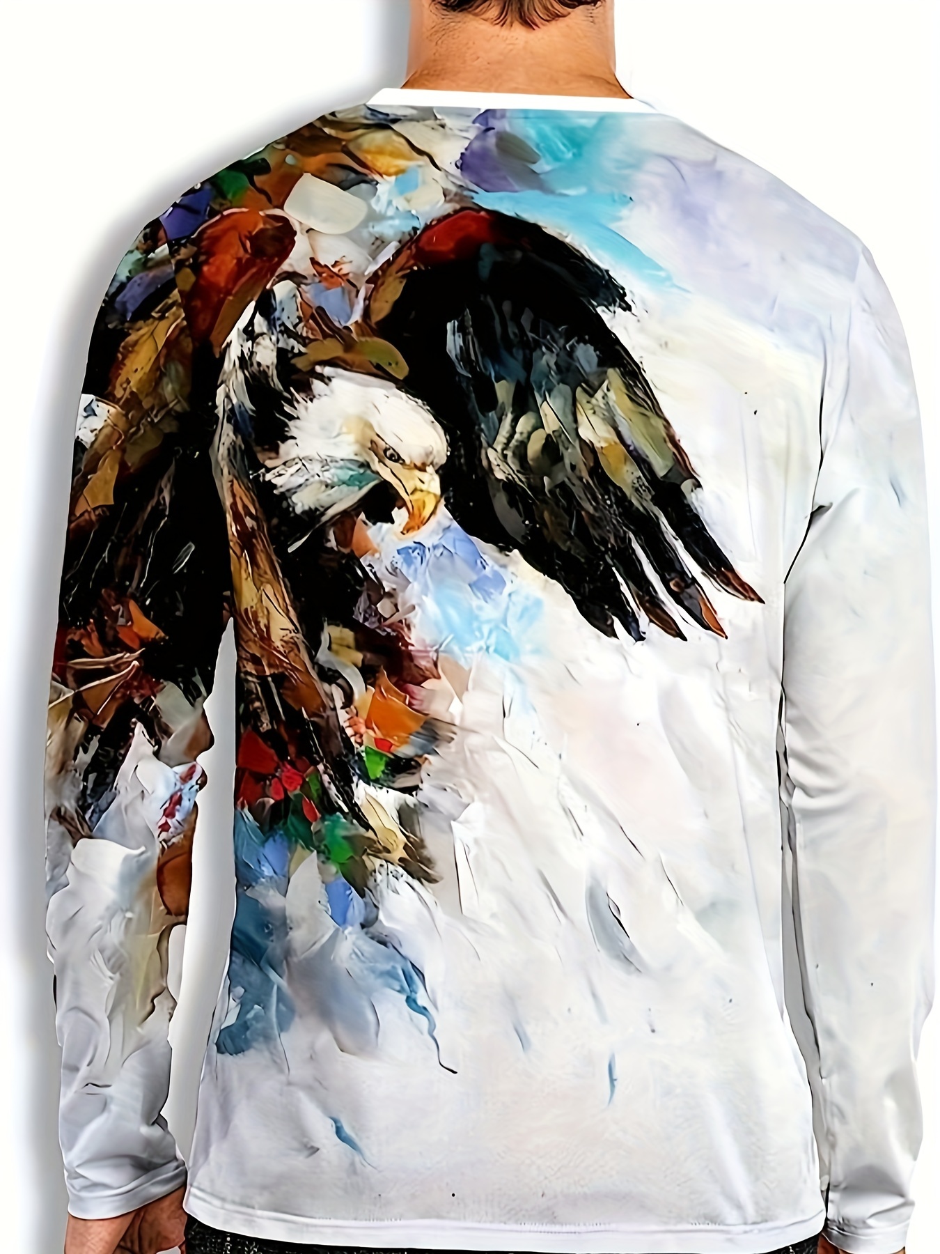 3d Eagle Pattern Print Men's Graphic Design Crew Neck Long - Temu