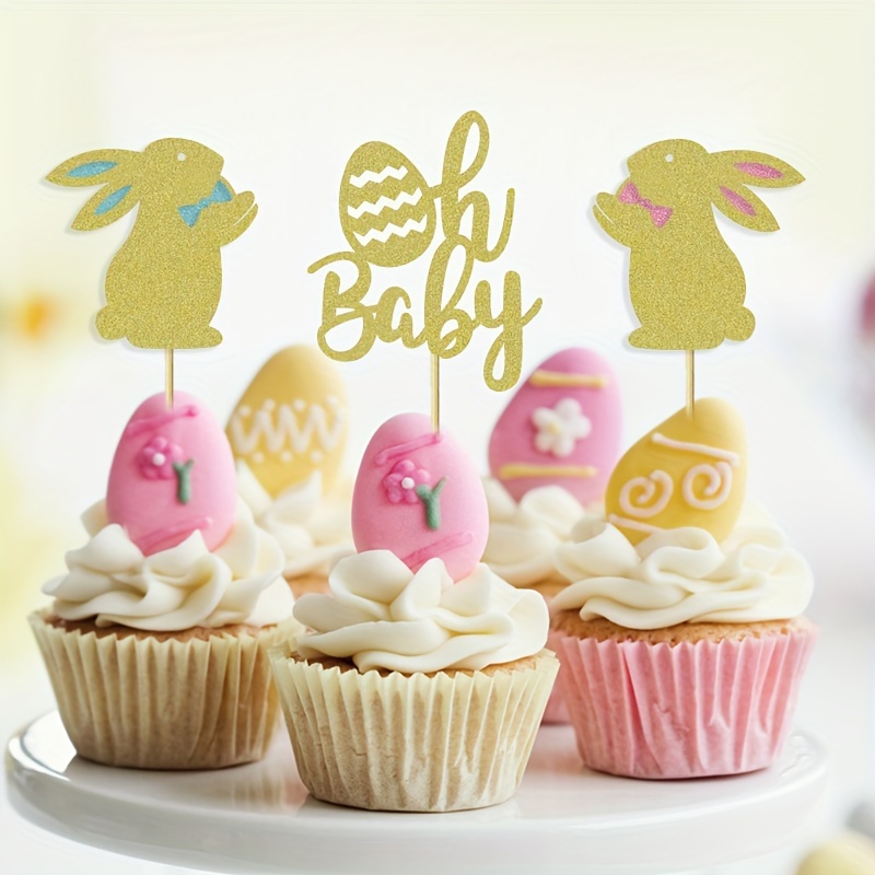 12/24 pcs Lapin Oreilles Cupcake Topper Pâques Lapin Gâteau Décoration  Enfants Fête D'anniversaire Gâteau Dessert Décor Joyeuses Pâques Décorations