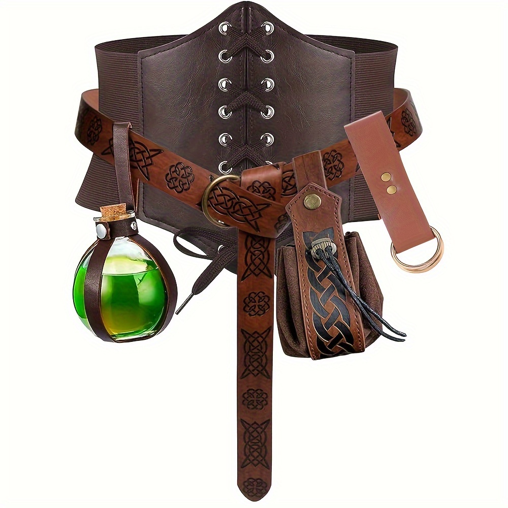 5pcs Corset Renaissance Costume Set Medieval Renaissance Belt Pouch Cork Potion Bottle Waist