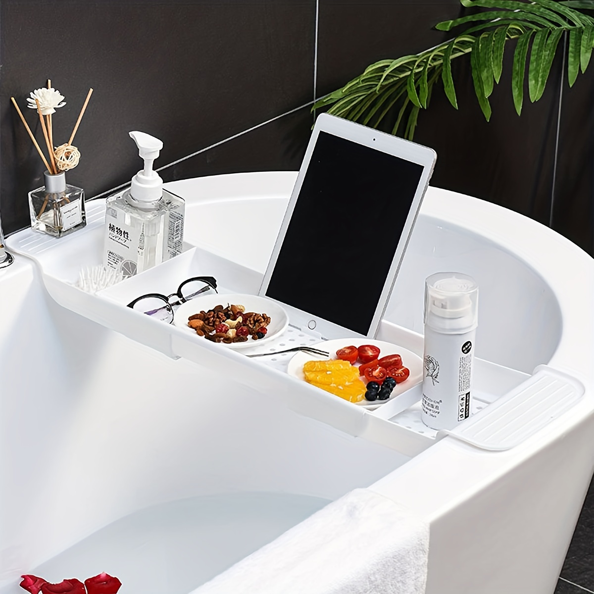 1PC Expandable Bath Shelf Caddy for Bathtubs, Plastic Shower and