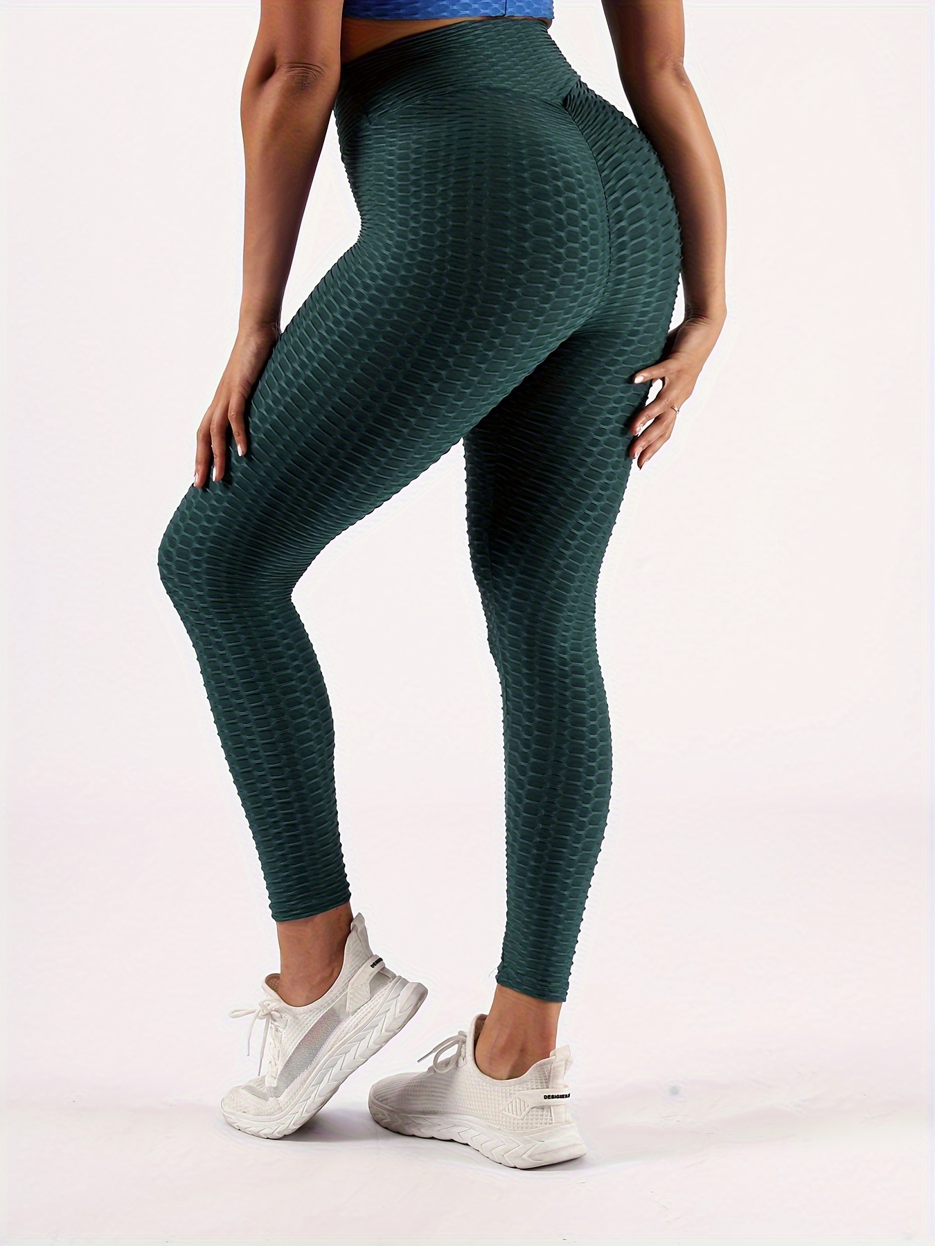 womens high elastic sports leggings for running and yoga quick dry polyester spandex pants with ribbed detail non transparent solid color details 3