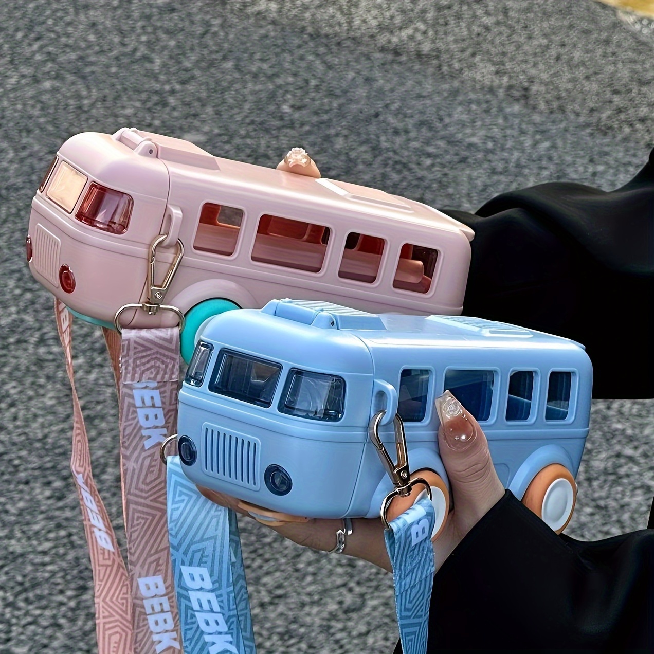 Cute Bus Shaped Water Bottle With Straw, Bpa Free Tritan Water
