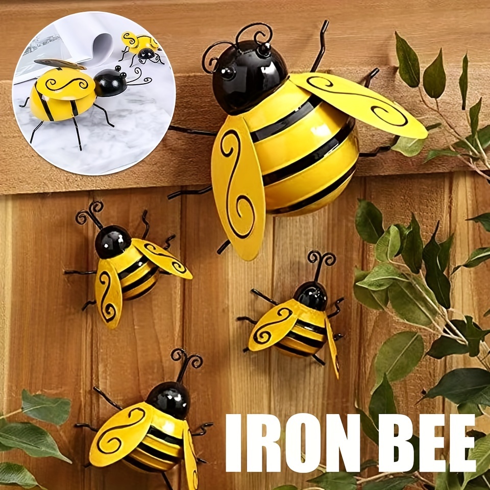 

4 Pieces Metal Decoration, Metal Art Wall Decoration, 3d Iron Bee Art Sculpture Hanging Wall Decoration, Outdoor Home Garden, Holiday Party Decoration
