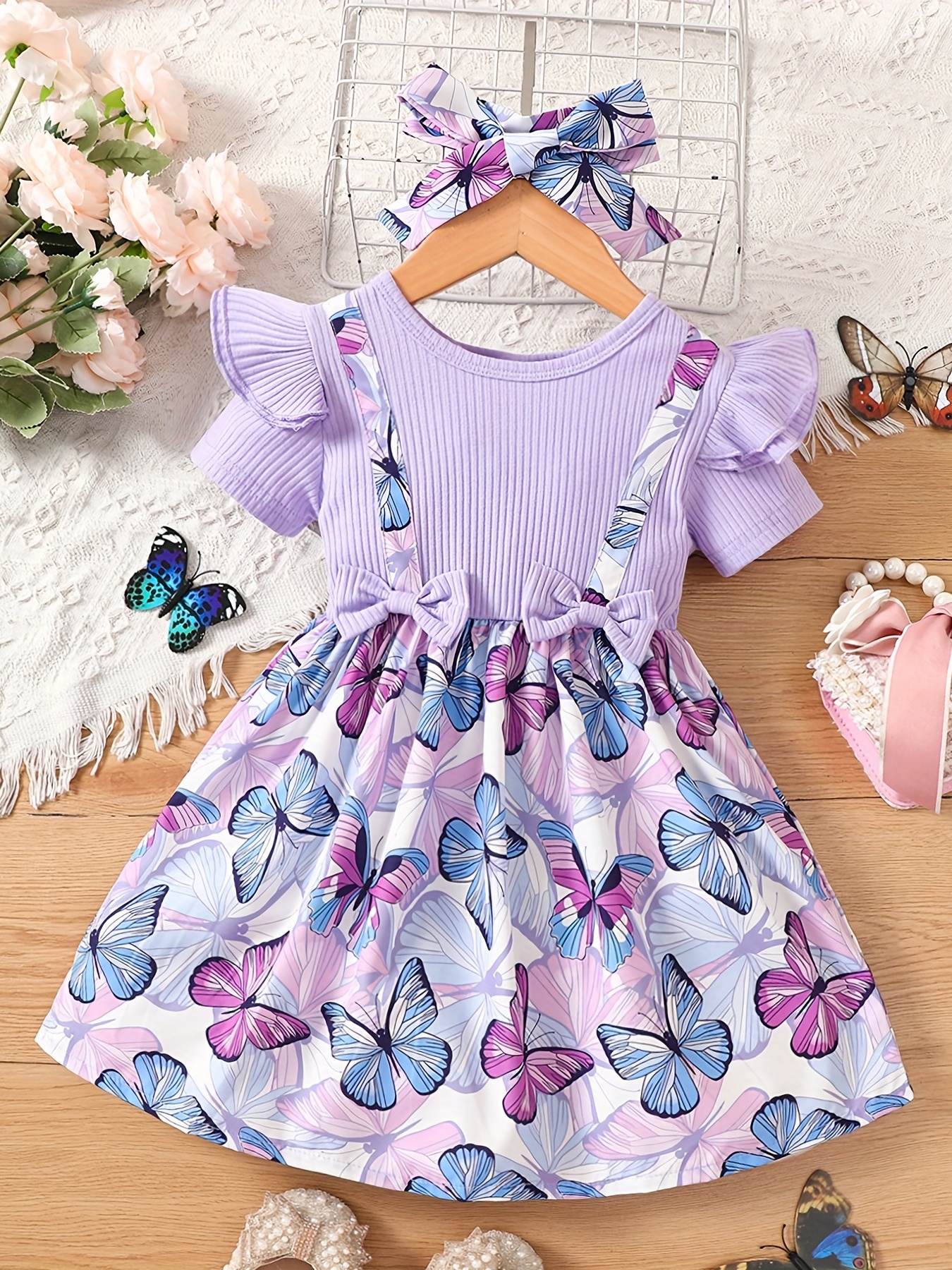 Baby Girls Cute Butterfly Graphic Print Ruffled Sleeve - Temu Canada